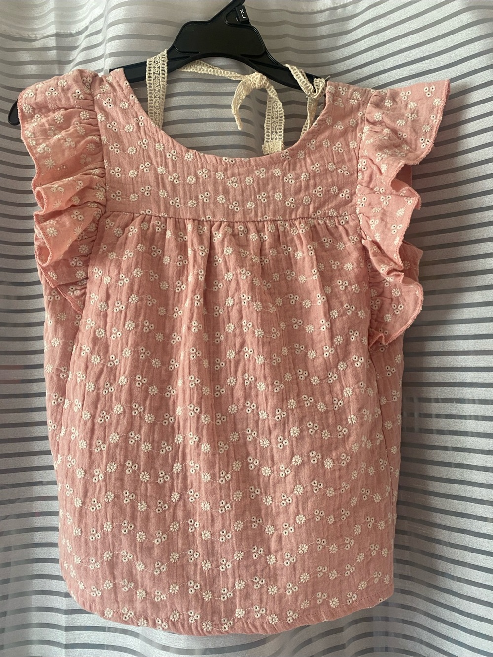 Girls' Pink Eyelet Ruffle Tank Top